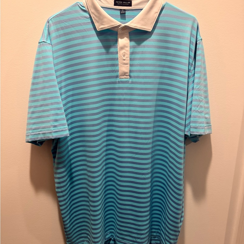 Peter Millar Light Blue and White Polo Shirt